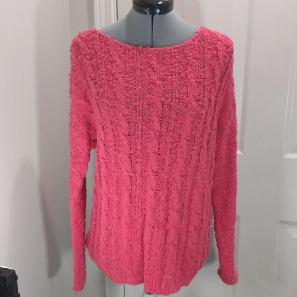 Womens  Sz Med Open Weave Rose Colored Sweater
